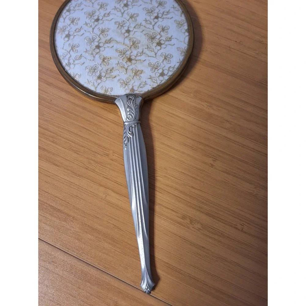Vintage Hand Mirror‎ Embroidered Metallic Gold. 12